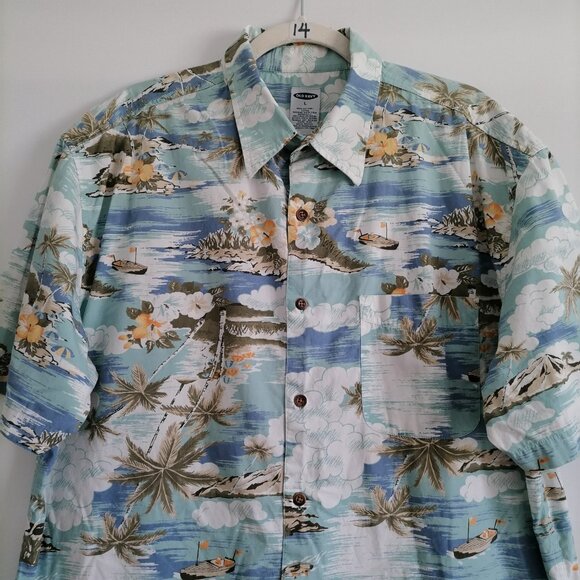 Old Navy Mens Multicolor Tropical Print Hawaiian Beach Button Up Shirt Size L - Picture 2 of 5